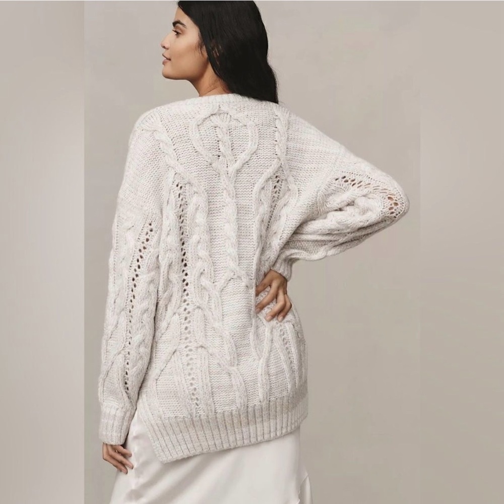 Anthropologie V- Neck Drama Rainbow Metallic Cable Knit Sweater - Picture 2 of 11